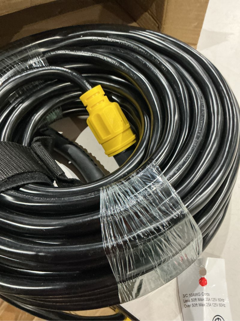 Condition photo showing New/Like New for powgrn 50 ft 10awg black outdoor extension cord waterproof heavy duty 10 gauge 3 prong, flexible cold-resistant long power cord outside with lighted indicator end, 15amp 1875w sjtw etl listed