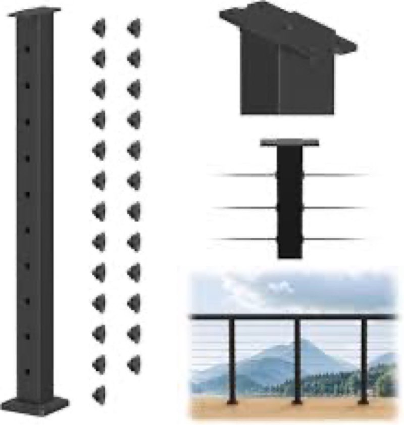blika 36" level drilled cable railing post(post 35"x2"x2"), flat top surface mount deck post, stainl
