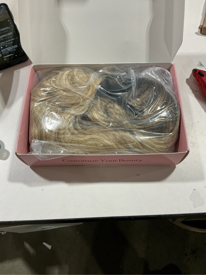 Condition photo showing Good Condition for ombre blonde wigs with bangs blond wig for women 14inch short wavy wigs shoulder length hair for girl natural looking synthetic heat resistant fiber hair for daily party halloween use