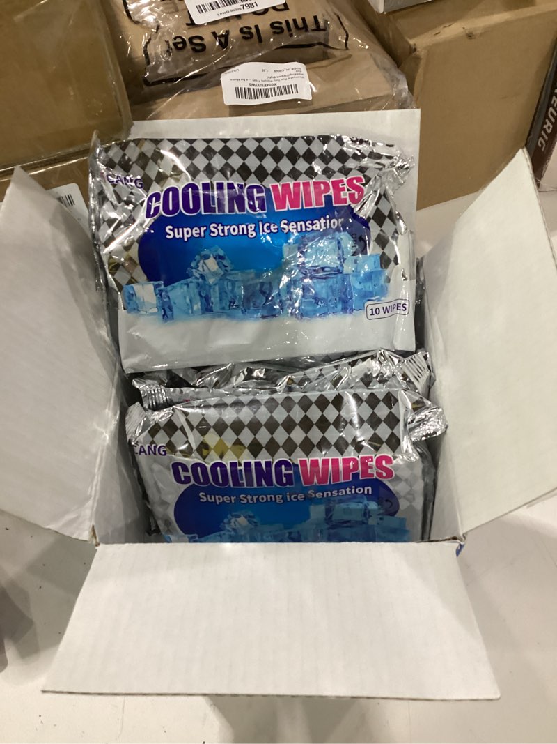 Condition photo showing As Is for cooling face body wipes - 10 packs of 10 (100 wipes) - disposable individually wrapped no-rinse cooling towels, extra-thick oversized body cleansing wipes for sports, travel, camping in hot weather mint 100 count (pack of 1)
