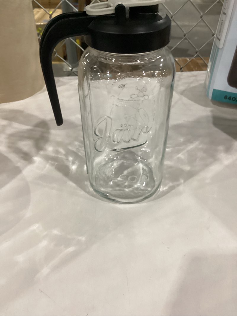 Condition photo showing Good Condition for 2 quart glass pitcher with lid - mason jar pitcher with filter lid, wide mouth jar leak-proof water jug, heavy duty glass container for water, juice, milk, tea, iced coffee, and drinks 1