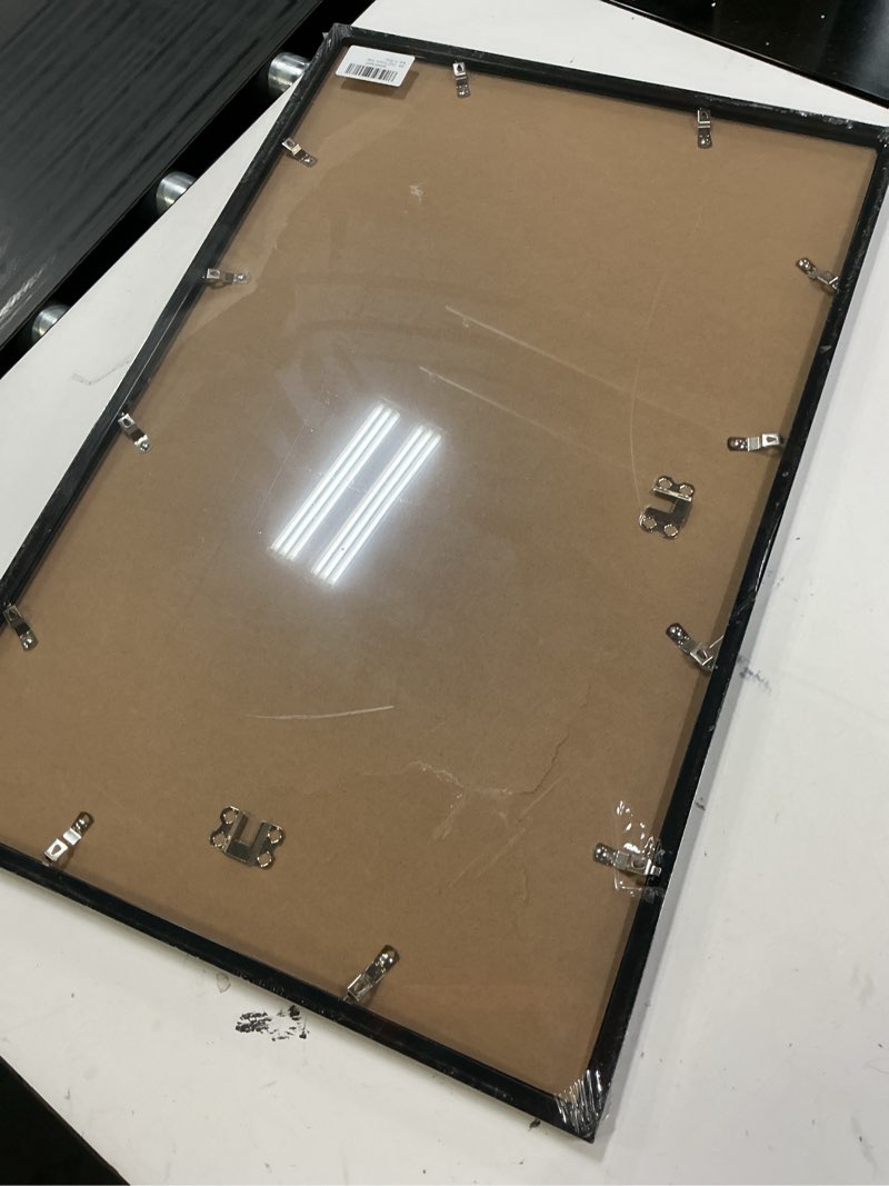 Condition photo showing As Is for mennthui 15x23 black picture frame, wall mounting horizontally or vertically, decoration for photos, paintings, posters, artwork