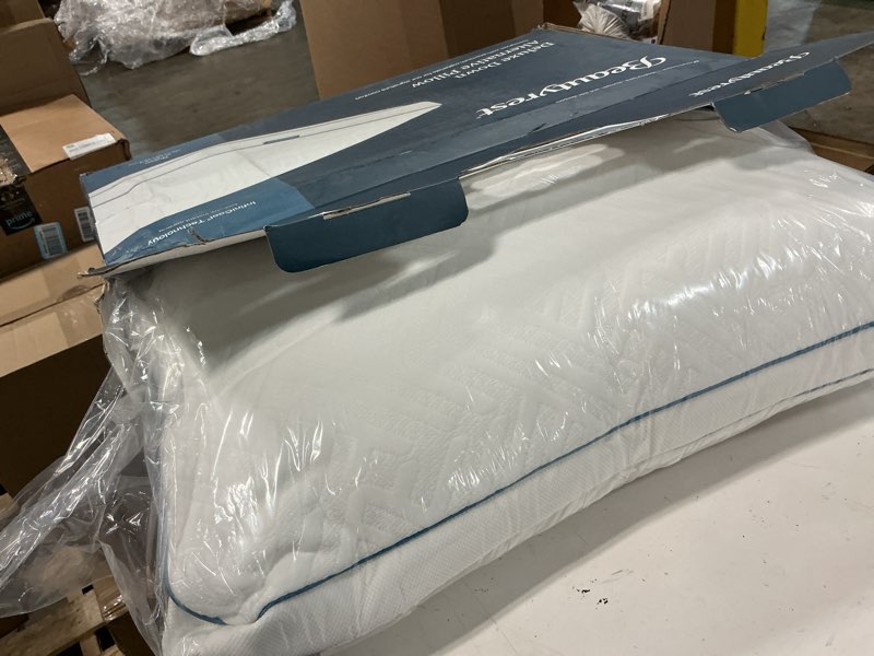 Condition photo showing Good Condition for Beautyrest Deluxe Down Alternative Pillow – Queen Size – Medium Support for All Sleep Positions, Cooling InfiniCool Technology, Breathable & Removable Knit Cover, Premium Fiber-Blend Fill Deluxe Down Alternative Pillow Queen