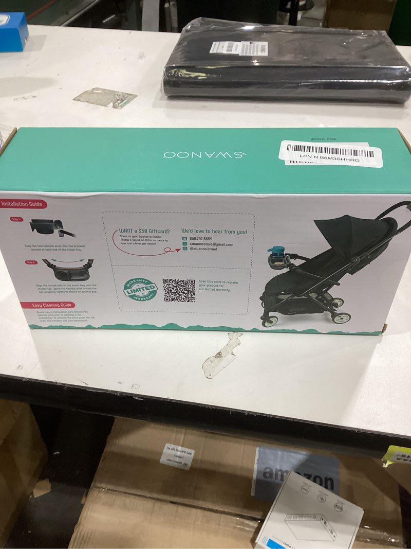 Condition photo showing Good Condition for Swanoo Universal Stroller Snack Tray | Compatible With Nuna Mockingbird Bugaboo Uppababy | Stroller Bumper Bar Tray Attachment with Cup Holder | Baby Toddler Disneyland Essentials Stroller Accessories Dark Grey