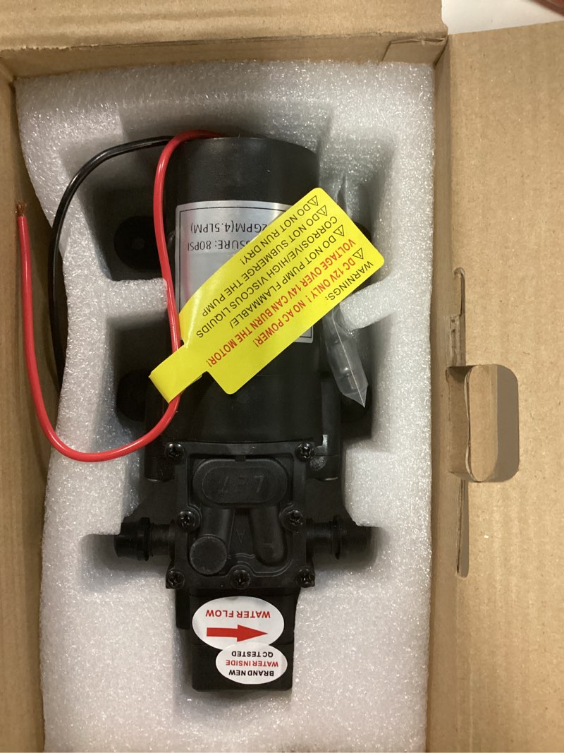 Condition photo showing Good Condition for 12v dc water transfer pump with 2 hose clamps 12 volt diaphragm pump self priming sprayer pump with pressure switch 4.5 l/min 1.2 gpm 80 psi for weed atv marine boat