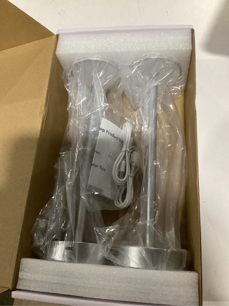 Condition photo showing New/Like New for FUNTAPHANTA Modern Rechargeable Cordless Table Lamp, Aluminum Shell Dimmable Battery Powered Lamp, 4000mAh Certified Battery, 3000K Portable Warm White Bedside Lamp, Pack of 2 (Silver)