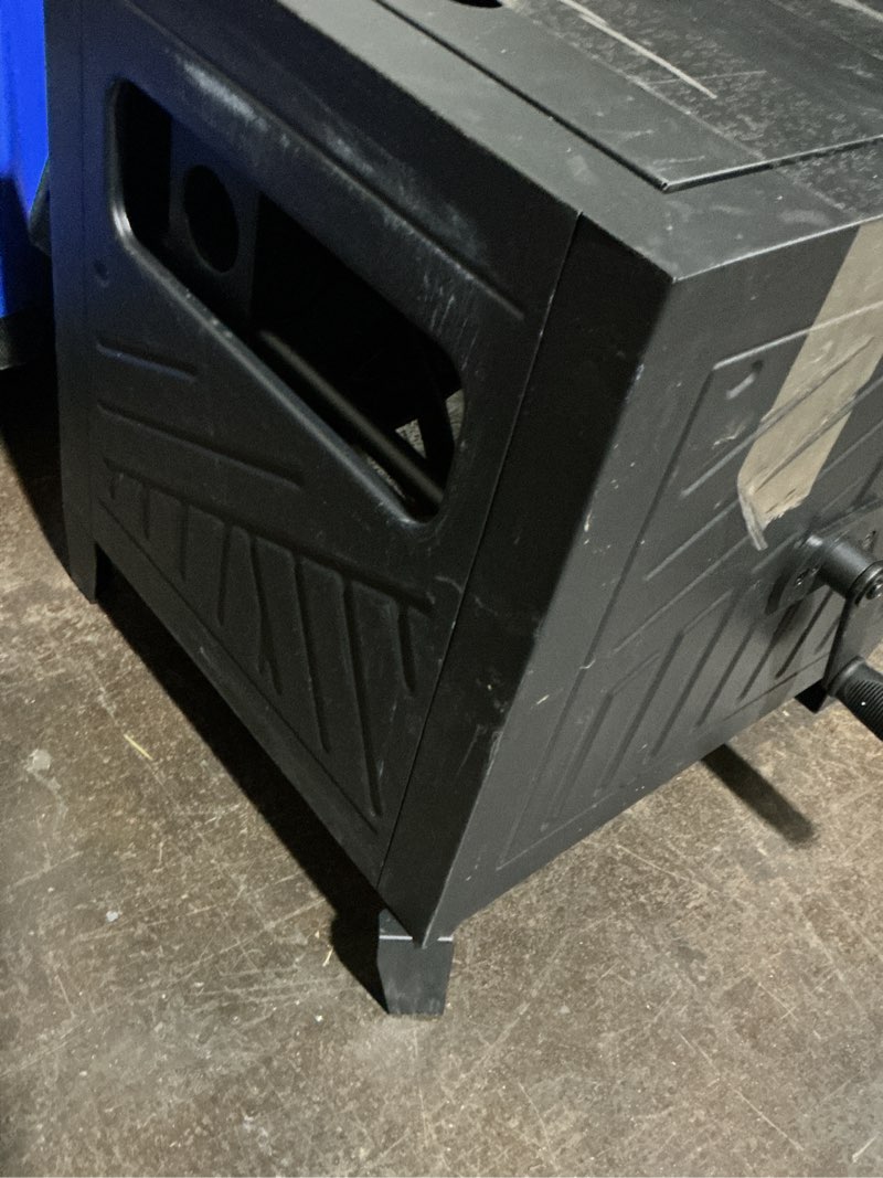 Condition photo showing As Is for black hose box steel 100-ft container hose reel