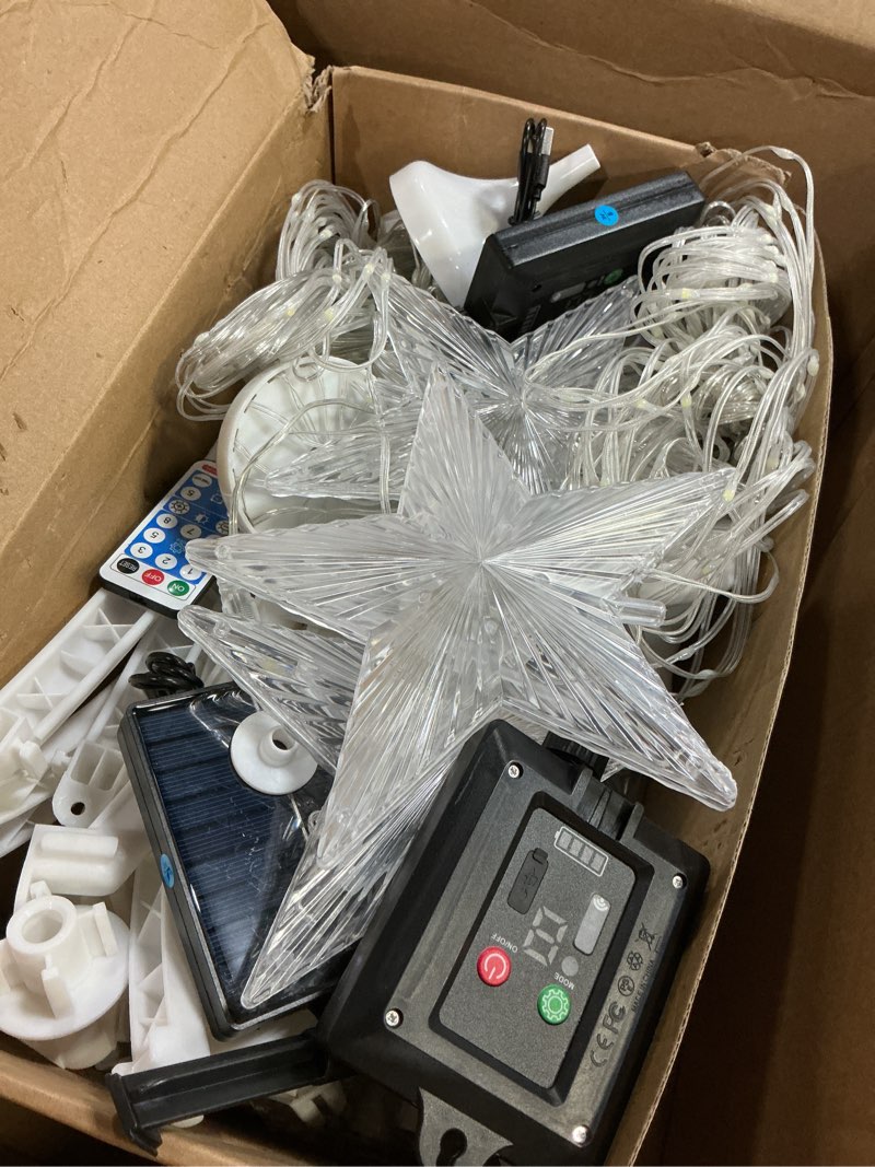 Condition photo showing As Is for 3 Pack Solar Christmas Cone Tree Lights, 4' 5' 6' Christmas Tree Light Show Dimmable with 8 Modes, Artificial Tree Lights with Topper Star for Xmas Indoor Outdoor Yard Decorations, Warm White WarmWhite-Solar 4FT/5FT/6FT