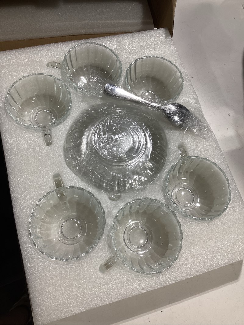 Condition photo showing Good Condition for glass tea cups and saucers set of 6, clear coffee mugs with stainless steel spoon, dishwasher & microwave safe teacups for espresso cappuccino latte tea juice, 6oz/180ml clear-6 pack