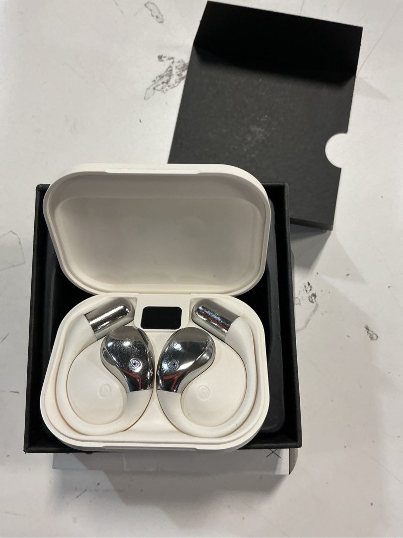 Condition photo showing As Is for Open-Ear Headphones, Bluetooth 6.0 Wireless Earbuds Powerful Sound, 40H Open Ear Earbuds with ENC Mic, Adjustable Ear Hooks/IP7 Waterproof/Ultra-Comfort Earphones for Workouts/Running, White