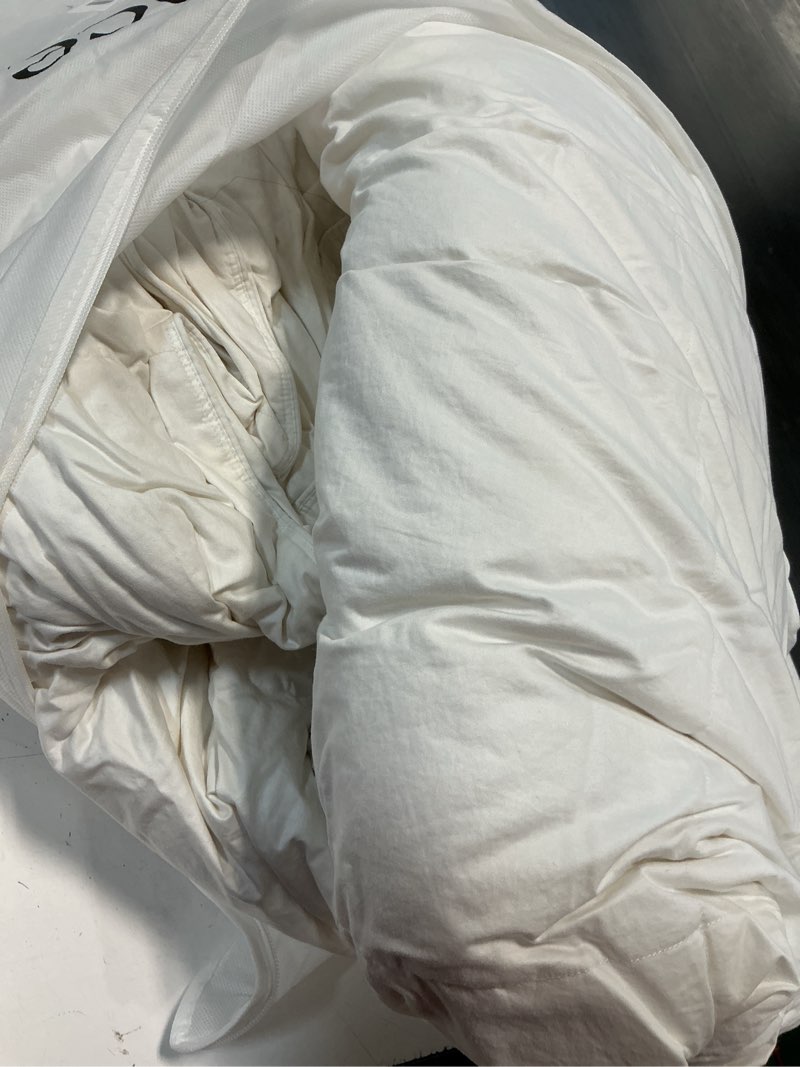 Condition photo showing As Is for quince premium down comforter, king/cal king, down