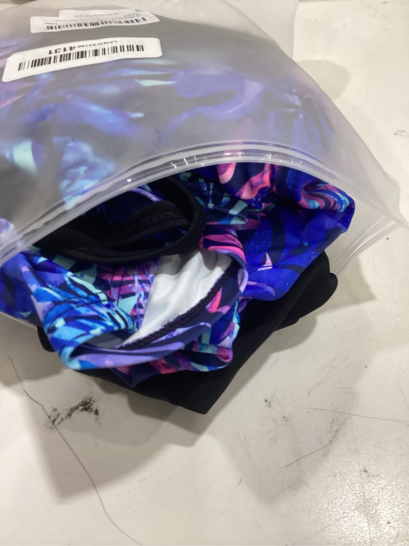Condition photo showing Good Condition for yonique two piece tankini swimsuits for women with shorts tummy control bathing suits athletic swimwear small blue purple leaves