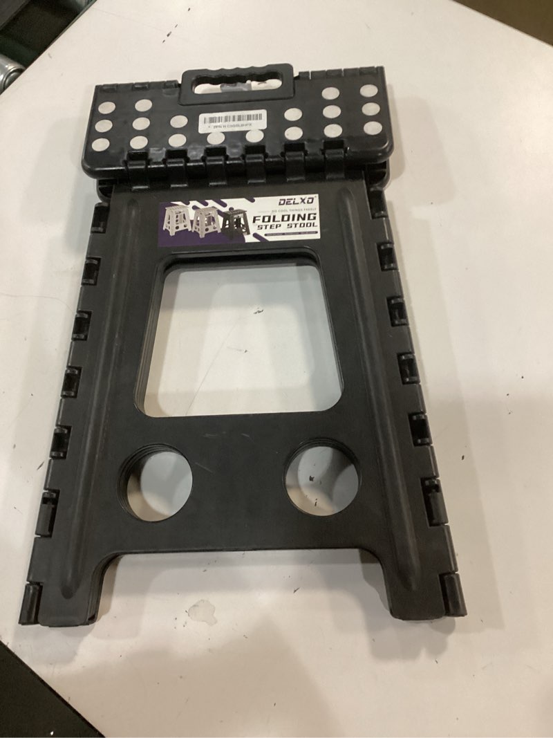 Condition photo showing As Is for Delxo 16 Inch Folding Step Stool,Foldable Stool for Adults with Safety Lock,Portable Collapsible Plastic Stepstool,Non Slip Folding Stools for Kitchen Bathroom Bedroom Up to 400LBS,(Black 1PC) Black 16 Inch