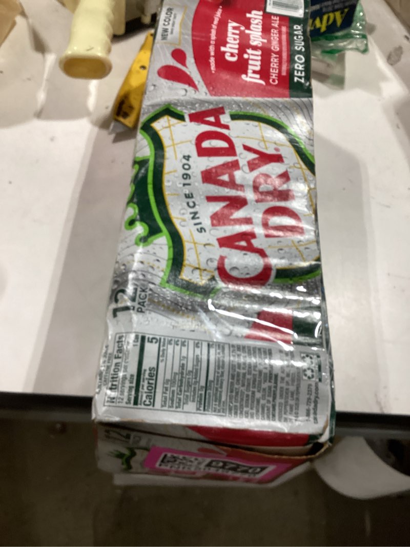 Condition photo showing New/Like New for canada dry caffeine free zero sugar fruit splash cherry ginger ale soda pop  12 fl oz  12 pack cans