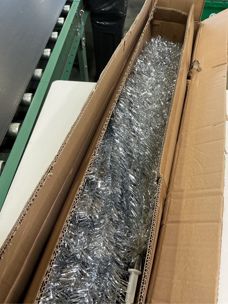 Condition photo showing Good Condition for National Tree Company Artificial Christmas Tree, Silver Tinsel, Includes Stand, 7 feet