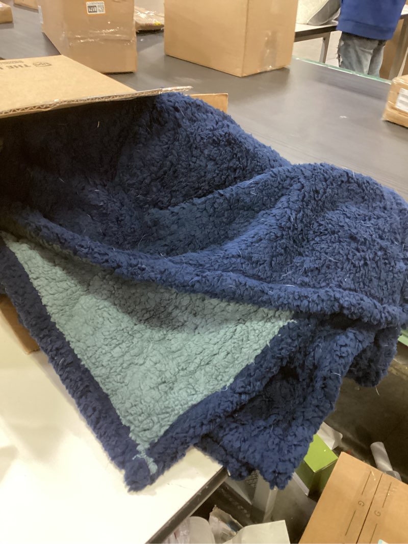 Condition photo showing As Is for Smiry Waterproof Blanket Throw for Large Dogs, Soft Reversible Dog Blanket for Sofa Couch Bed, Washable Leakproof Sherpa Fleece Furniture Couch Protector(50"x60", Grey/White) 50x60 Inch Grey/White