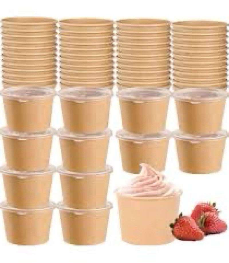  En jamyo 30 Oz 80 pack 80 Pack Paper Food Containers with Lids, 16 Oz To Go Hot Soup Bowls, Disposable Ice Cream Take Out Cups for Christmas Thanksgiving Microwavable Safe, Brown