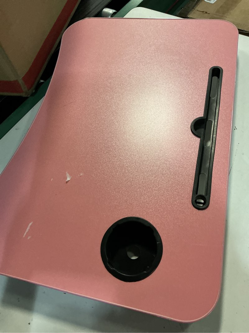 Condition photo showing Good Condition for lap desk with storage drawer, holders for cup and tablet, tray table with foldable legs, laptop bed stand, portable standing table for sofa couch floor (23.6", pink) 23" pink