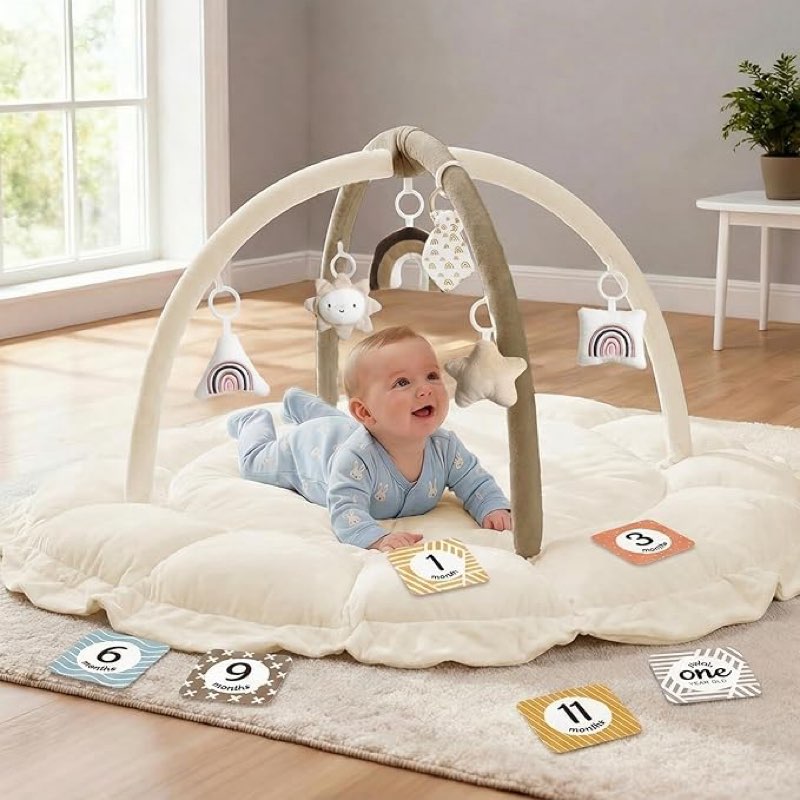 wendiway twins baby play mats for floor activity gym - 5-in-1 support cushion baby play mat tummy ti