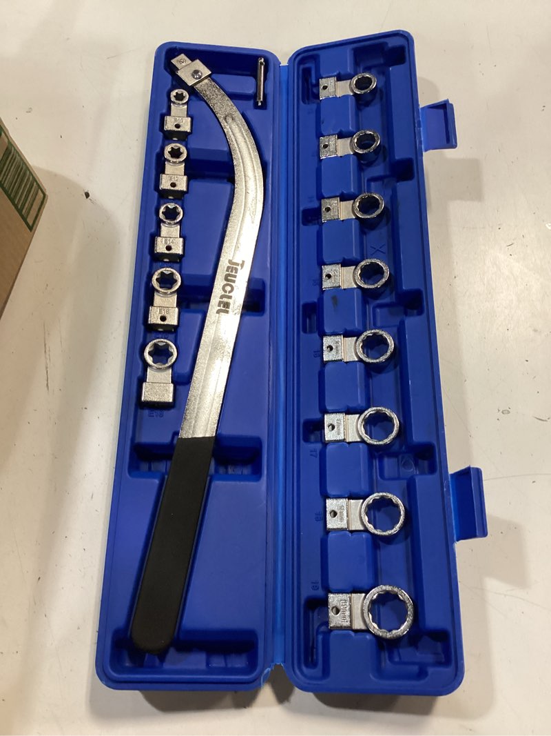 Condition photo showing Good Condition for 15pcs universal auxiliary idler belt tensioner pulley removal tool kit, 12-point 12-19mm (0.47"-0.74") serpentine belt tension pulley wrench set, engine timing belt tensioning nut bolt screw remover