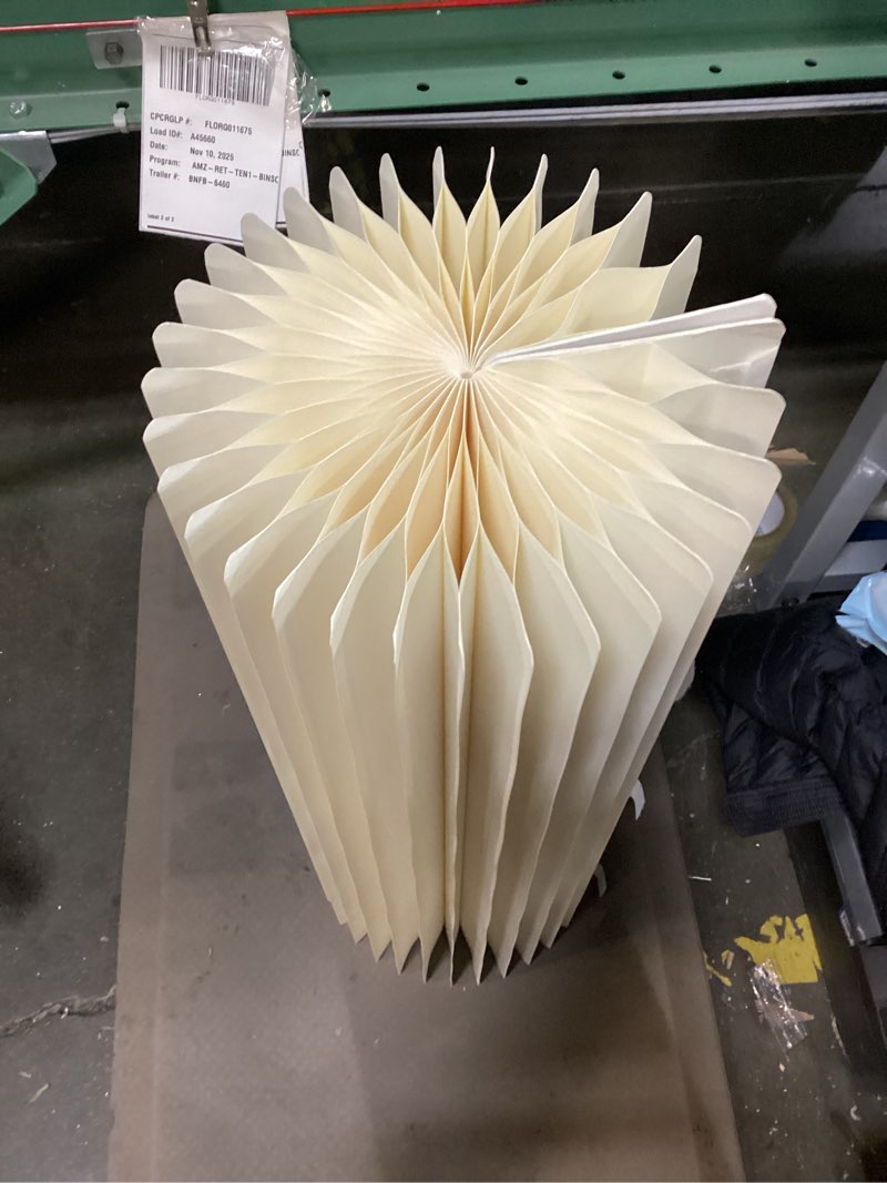 ( incomplete only one ) DYNAMI  3pcs Foldable Cylinder Pedestal Stands with Light,Reusable Paper Columns Display Stands with Round Top Plate,Load 110 lbs,for Wedding Engagement Birthday Party Decoration (Beige,15.8+23.6+31.5in Tall)