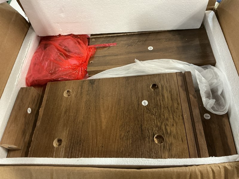 Condition photo showing As Is for farmhouse nightstand with drawer, small wood bedside table, small rustic side table, modern end table with drawer, wooden walnut brown night stand for bedroom let512dr rustic brown