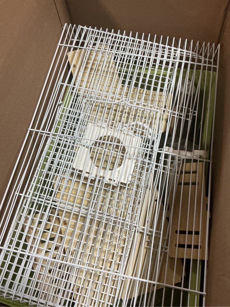 Condition photo showing As Is for 18.5 inch chewproof metal hamster cage - all-in-one habitat with wheel, hideout, platforms for dwarf hamster, mice, rats, guinea pig