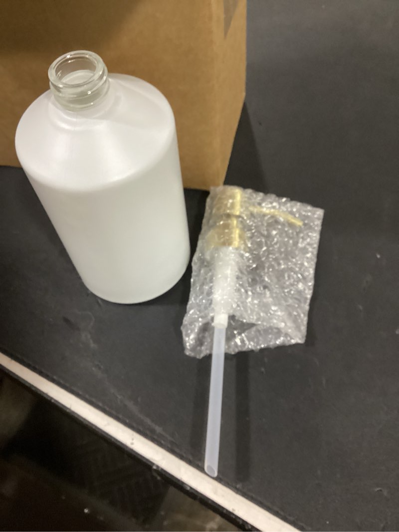 (Similar) White Glass Soap Dispenser, Bathroom Hand Soap Dispensers with Stainless Pump, 17 Oz Kitchen Hand and Dish Soap Dispenser Set, Modern Liquid Soap Lotion White Bottle + Gold Pump