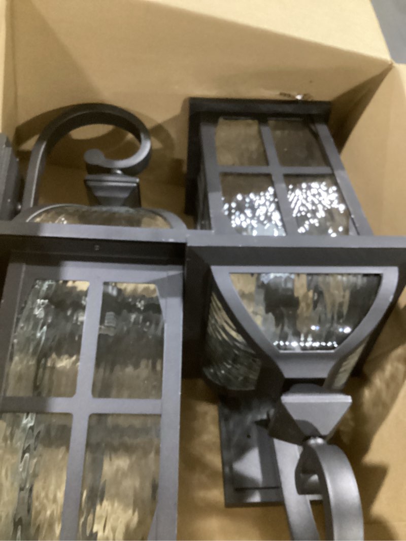 Condition photo showing Good Condition for Darkaway 2pcs Large Outdoor Wall Light, 22inch Exterior Light Fixture with Water Ripple Glass, Aluminum Outside Lights Sconces Exterior Lighting for House Porch Patio Doorway Black-Water Ripple Glass Large-2 Pack