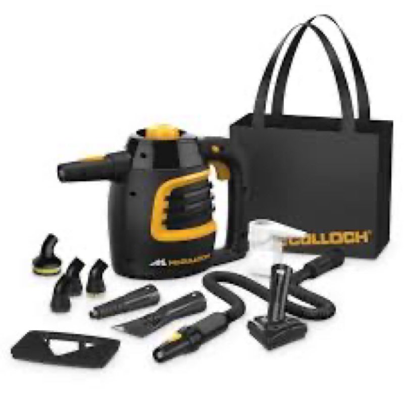 McCulloch MC1230 Handheld Steam Cleaner, 10 Minute Runtime, 11 Accessories: Jet Nozzle, Brushes, & M