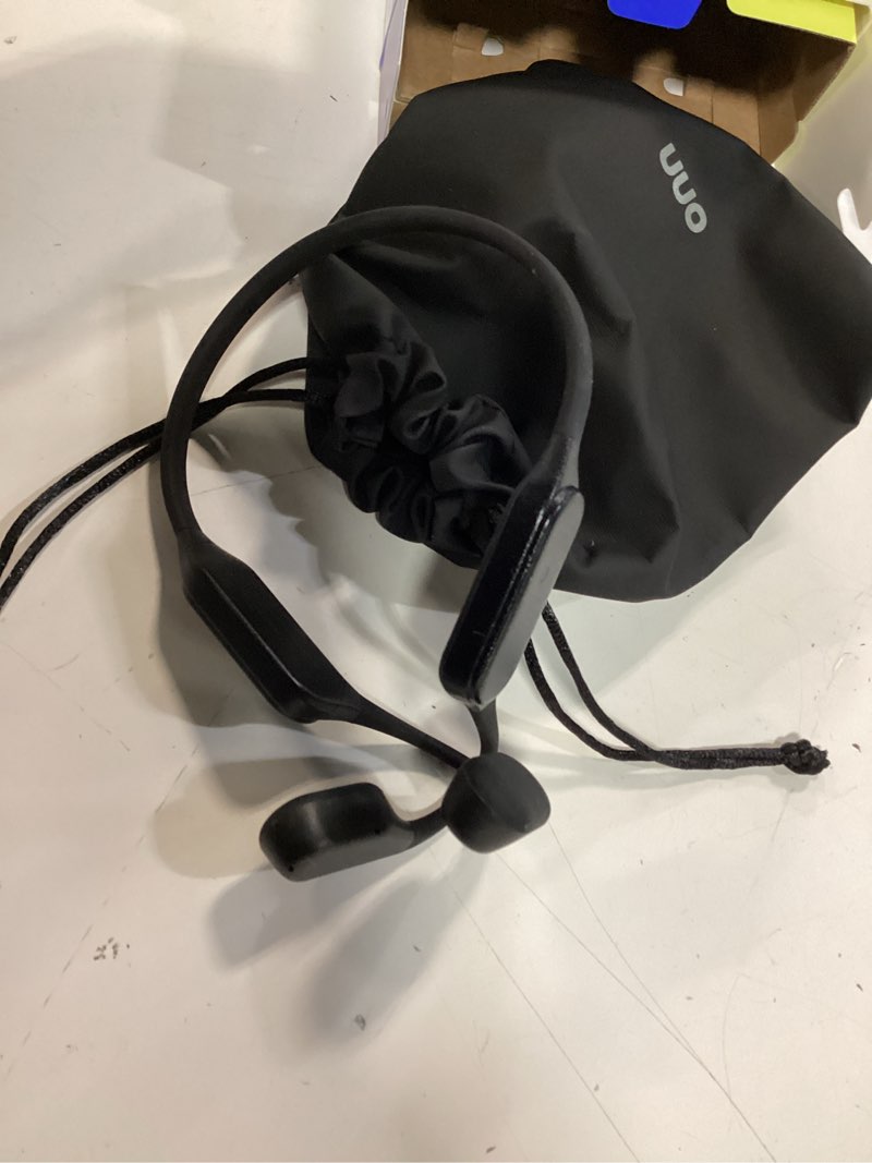 Condition photo showing As Is for onn. wireless bone conduction headphones with storage pouch, new