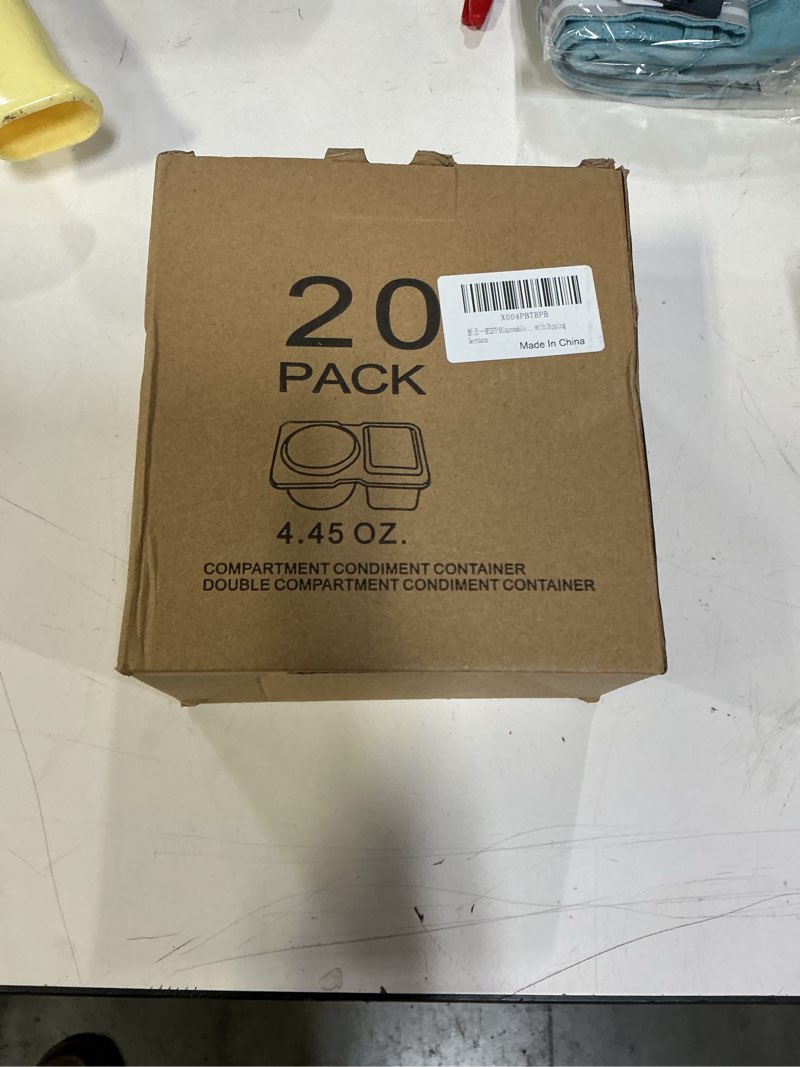 Condition photo showing New/Like New for Reusable 2-Compartment Snack Containers with Lids, Divided Bento Box for Adults & Kids, Dishwasher-Safe Small Snack Prep Containers and Dips Cups, 20 Pack