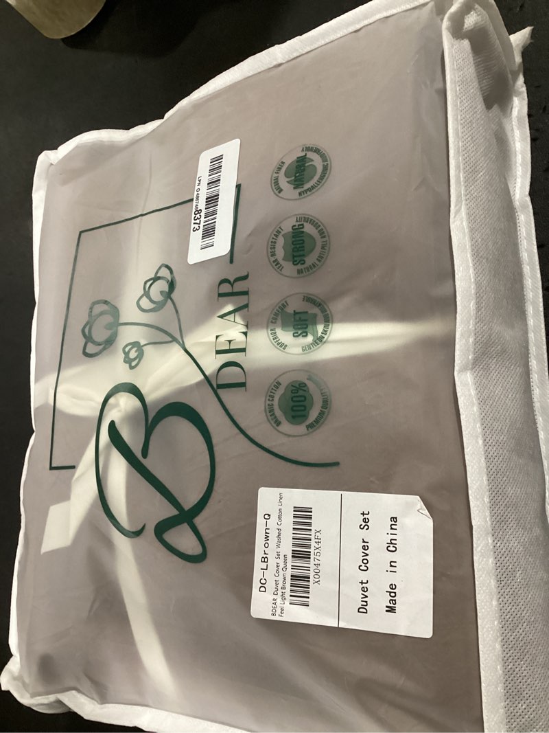 Condition photo showing New/Like New for linen feel light chocolate brown duvet cover queen size 90'' l x 90'' w, percale 100% washed cotton duvet cover with zipper closure plus 2 pillowcases, oeko tex standard certificated light chocolate brown(no comforter) queen (90" x 90")