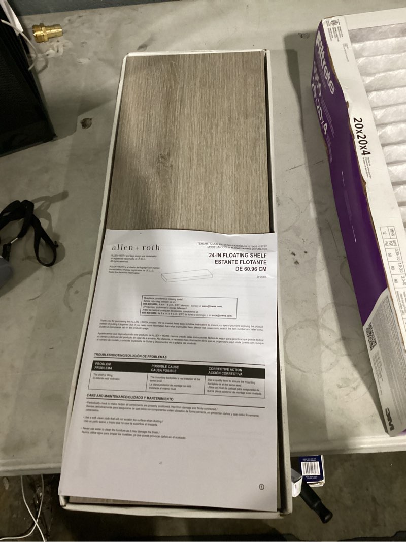 Condition photo showing As Is for natural oak mdf rectangular floating shelf