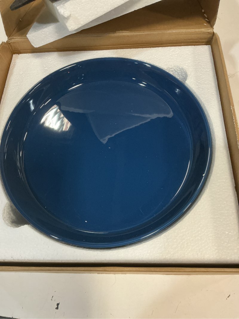Condition photo showing New/Like New for plant saucer 12 inch, 1 pack large plant saucers ceramic tray 11 inch(11.9" inner) for flower pot, classic sturdy planter water catcher tray for plant base,blue 12 inch (1 pack) blue