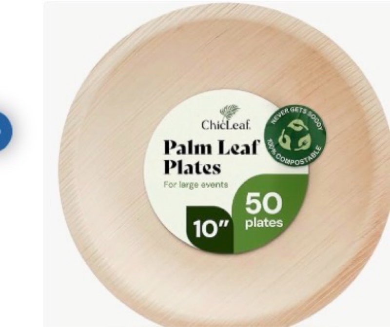 Chic Leaf Palm Leaf Plates - 10" Round - 50 Pack of 100% Compostable, Biodegradable & Disposable Bam