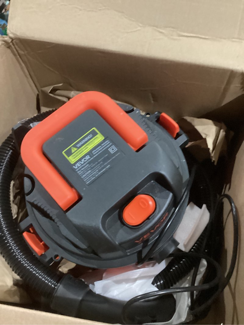 Condition photo showing As Is for VEVOR Dry Vacuum Cleaner, 2.6 Gallon 2.5 Peak HP Portable Shop Vac with 800W Input Power, Various Nozzles, 1.25in Diameter x 4ft Hose, 9.2ft Cord for Home, Garage, Jobsite, Workshop, Black Orange 2.6 Gal+2.5 Peak HP+Dry