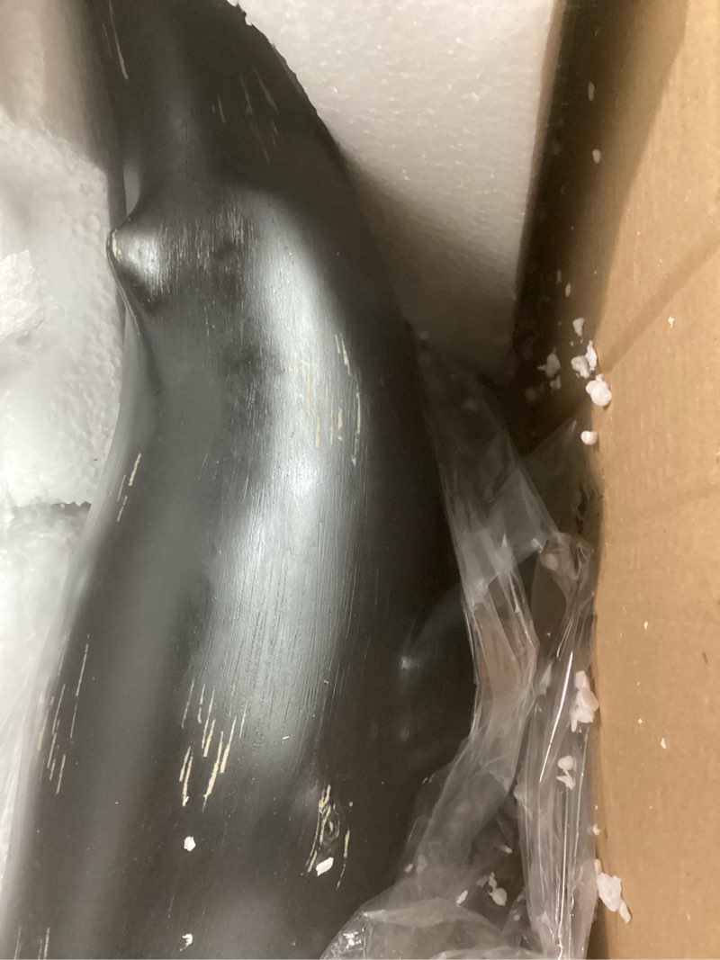 Condition photo showing As Is for guichifun whale statue home decor accents - resin black distressed finish farmhouse ocean whale figurine desk decor for living room office shelf marine themed decorations gift? 16.5 x 7.2 x 8.6 inch