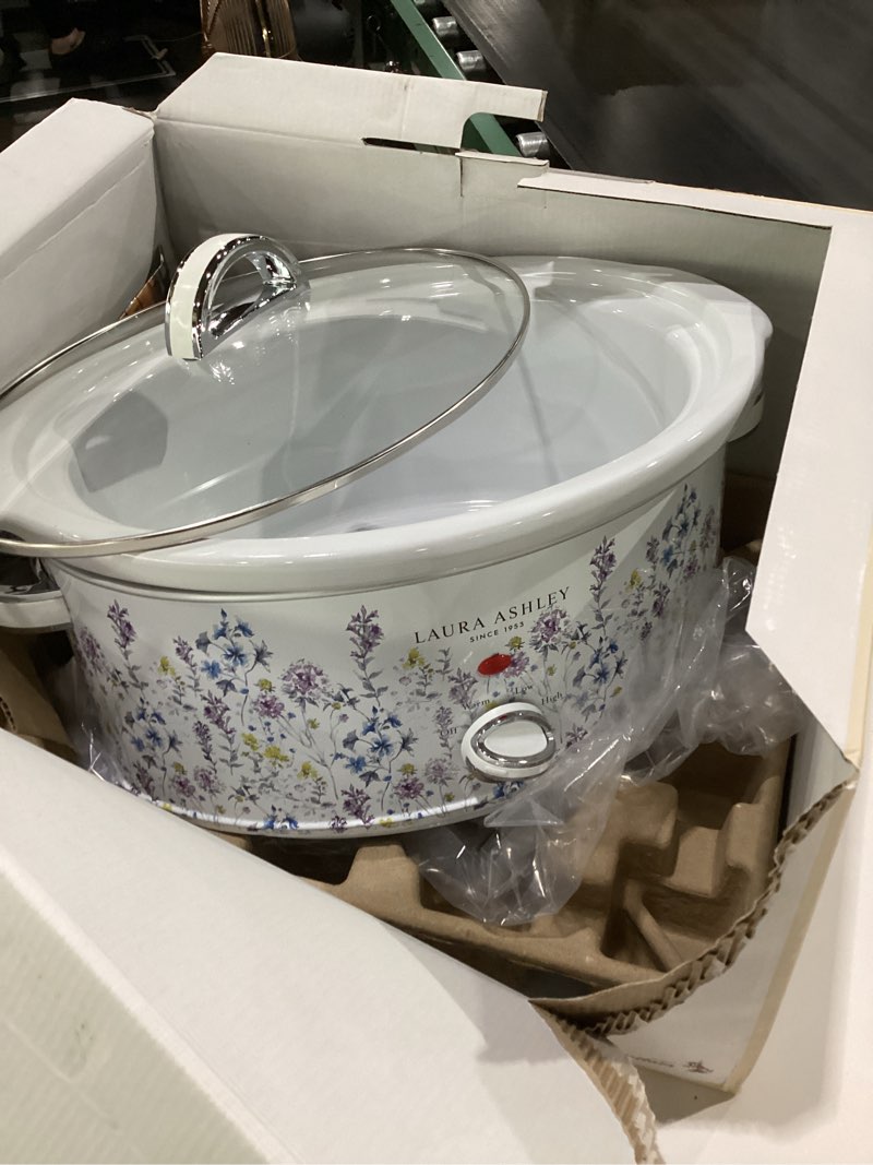 Condition photo showing As Is for vq - laura ashley 6.8 quart slow cooker - wild meadow wild meadow 6.8 quart slow cooker, not tested