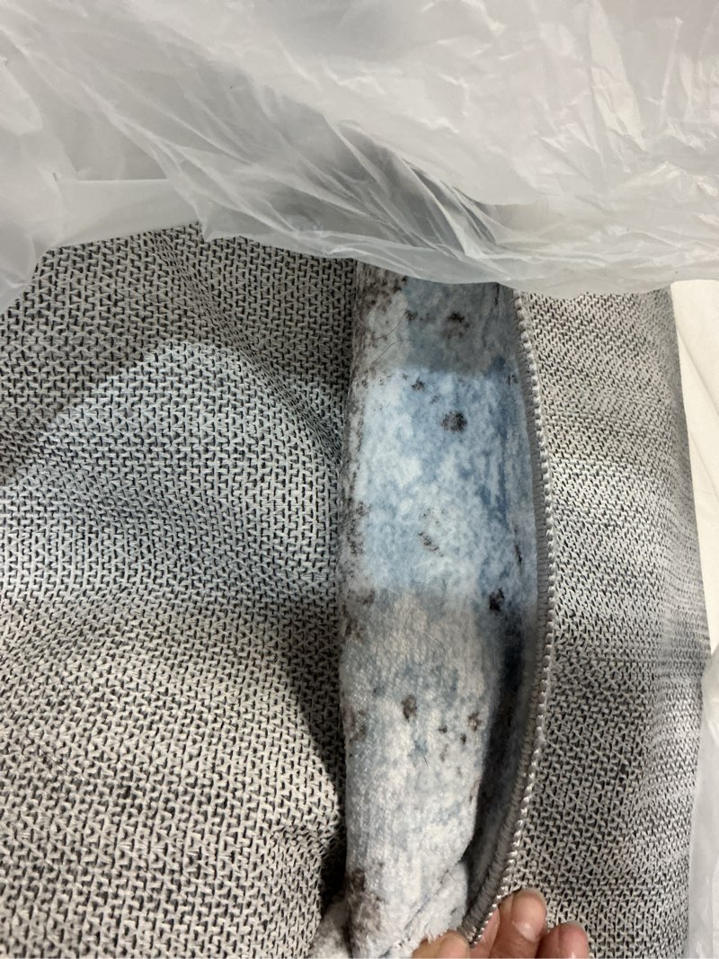 Condition photo showing As Is for area rugs for living room: abstract washable rug large soft stain resistant non-slip backing for bedroom dining room indoor home office carpet for kids pet friendly families - 7x9 blue grey blue grey 7' x 9'(rectangular)