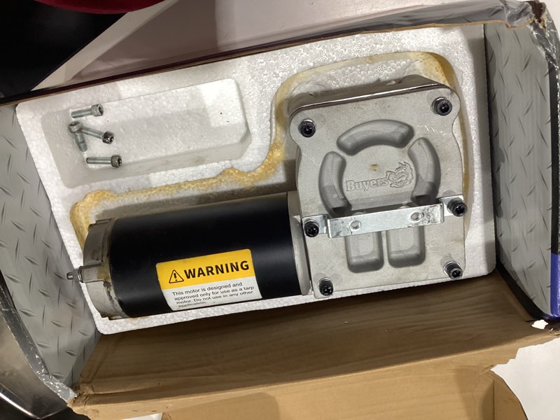 Condition photo showing Good Condition for buyers products 5543895 tarp gear motor 900w/90:1 high torque 12v electric tarp motor, bronze alloy gear, weatherproof housing with chrome cover, dump truck & trailer tarp system motor
