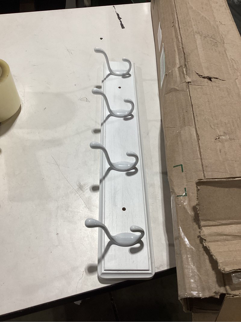 Condition photo showing As Is for Wooden Coat Rack, Wall-Mounted Organizer for Closet, Entryway, Hallway, Foyer, Bedroom, Heavy Duty Double Hooks for Hanging Towels, Bags, Hats, Jackets, Key (White, 5 Hooks) White 5 Hooks