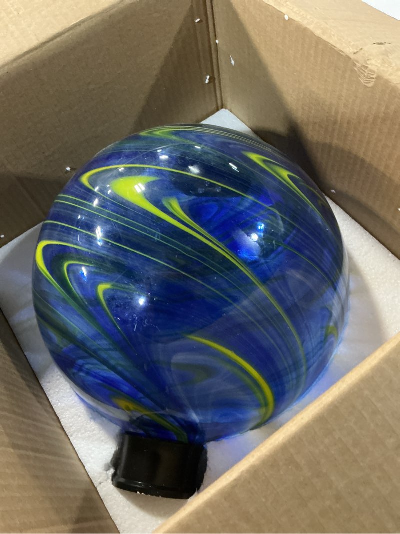 Condition photo showing Good Condition for vcuteka solar gazing ball, glass gazing balls sphere with solar light for garden lawn outdoor ornament yard decorative, blue swirl, 10"