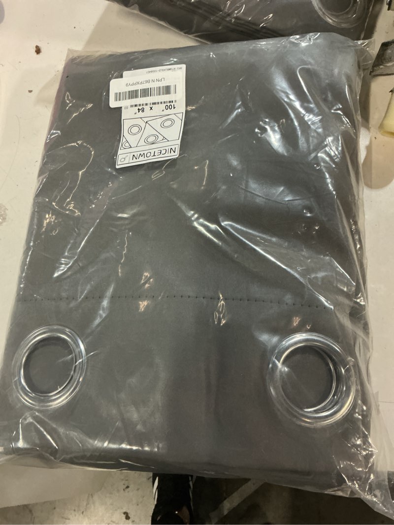 Condition photo showing New/Like New for nicetown grey blackout patio sliding door curtains 84 inch length, grommet room divider thermal insulated curtain drapes for french door/living room (gray, w100 x l84, 1 panel)