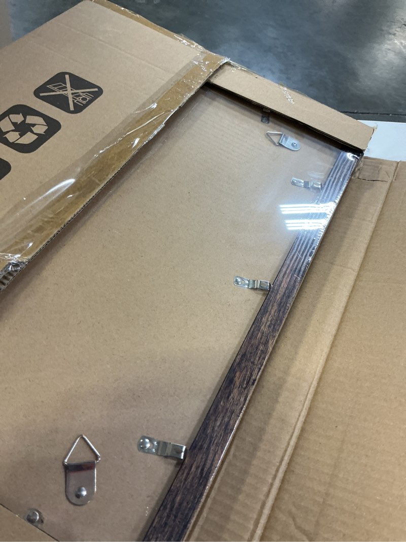 Condition photo showing Good Condition for 12x18 frame set of 2, rustic brown wood style, display 12 x 18 poster without mat or 8.5x11 picture with mat, wall mounting horizontal and vertical rustic brown 12x18 in