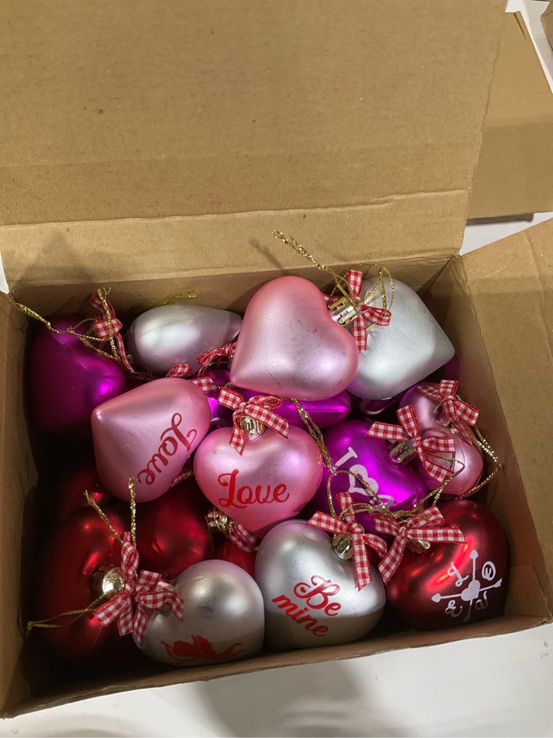 Condition photo showing As Is for Cinnvoice 48 Pcs Valentines Day Tree Ornaments Heart Shaped Ornaments Hanging Baubles Balls Decorati