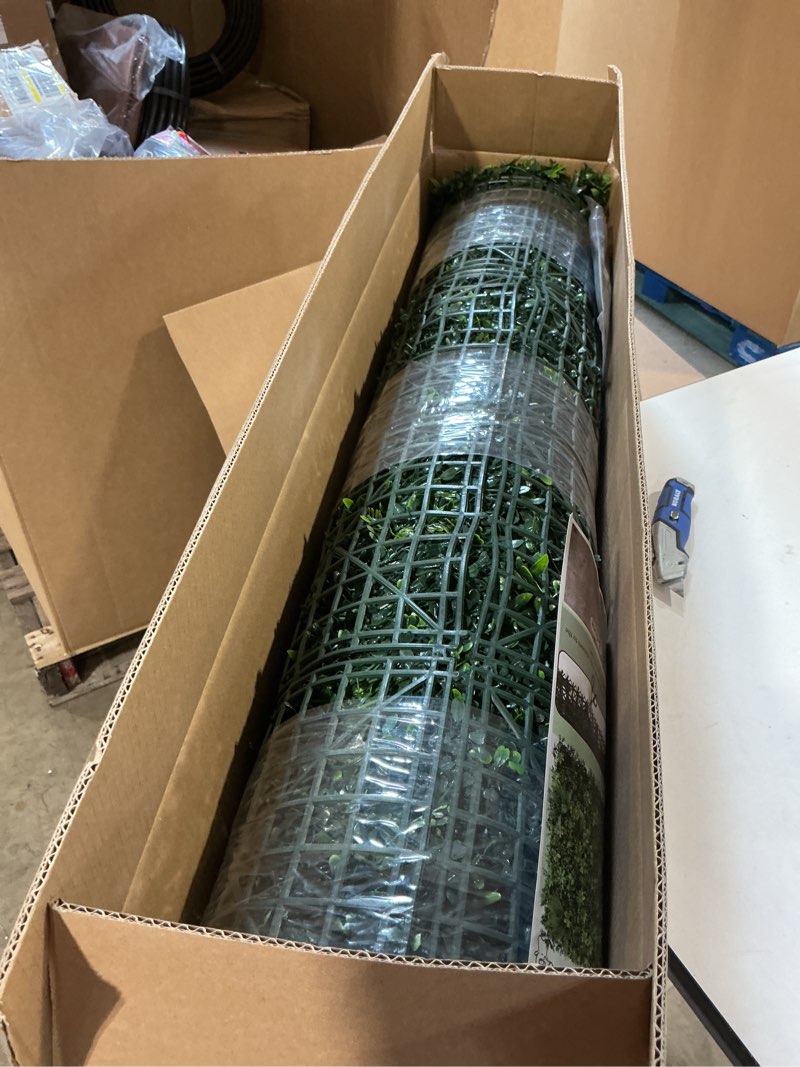Condition photo showing Good Condition for odtory artificial boxwood roll panels:40 x 120 in(33.5 sqft) uv-anti artificial ivy privacy fence wall screen for indoor outdoor green grass wall decor & ivy fence covering privacy