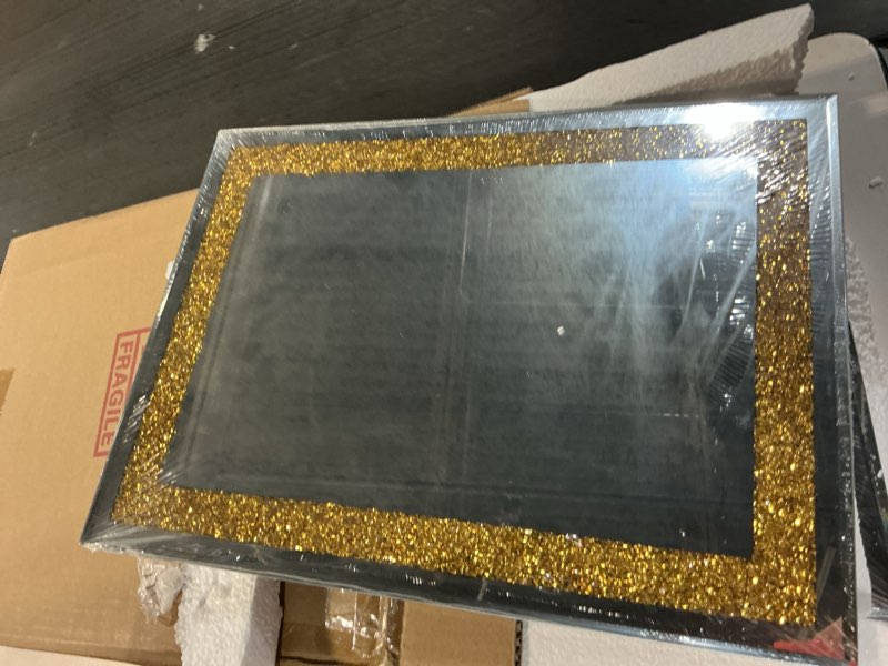 Condition photo showing New/Like New for zolapi 2pcs crystal rhinestone diamond wall mirror.brilliant hand-spliced glass mirror.gold accent decorative mirror for hallway/bathroom/bedroom?11”x15”? gold color 11x15 inch ?2pcs?