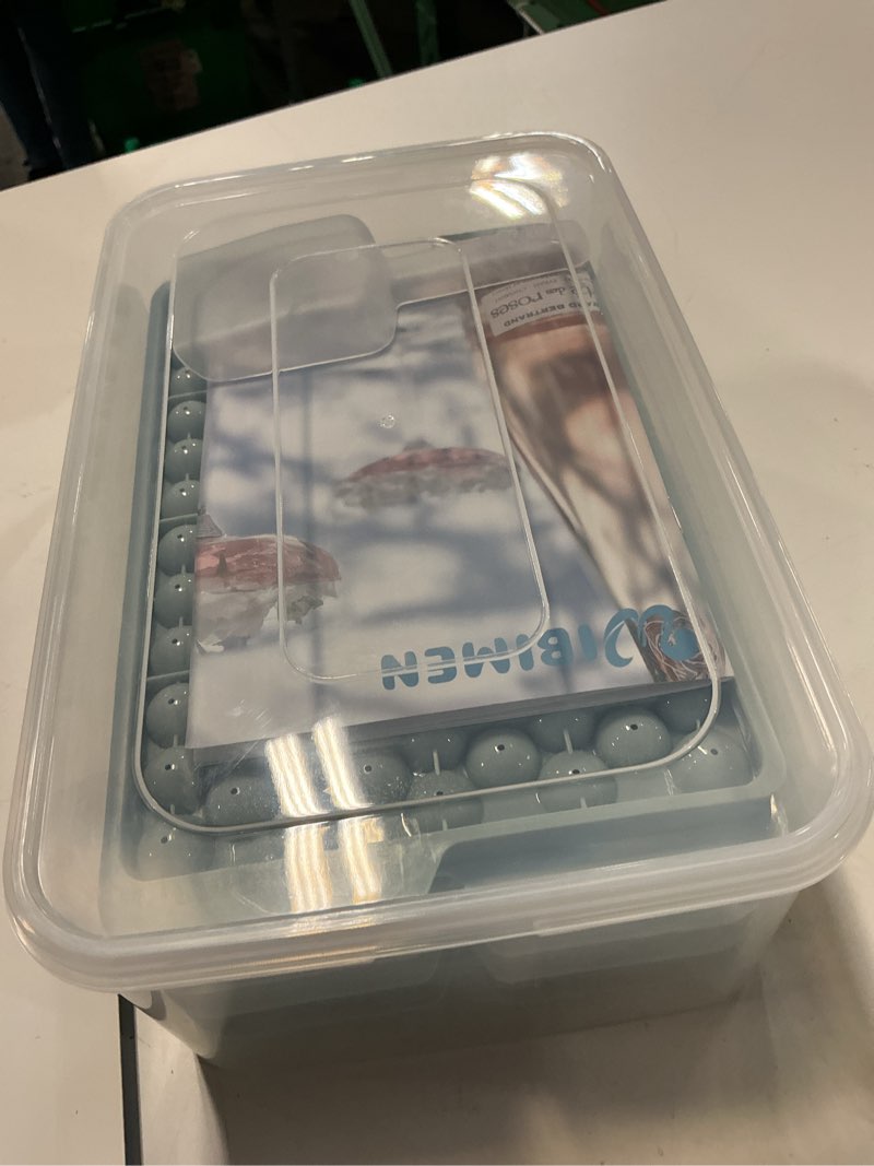 Condition photo showing New/Like New for wibimen mini ice cube trays, 0.55” tiny pebble ice for iced coffee & cocktails, fast chill, easy twist release, stackable with lid & storage bin (4 pack, blue) 4pack/0.55in blue