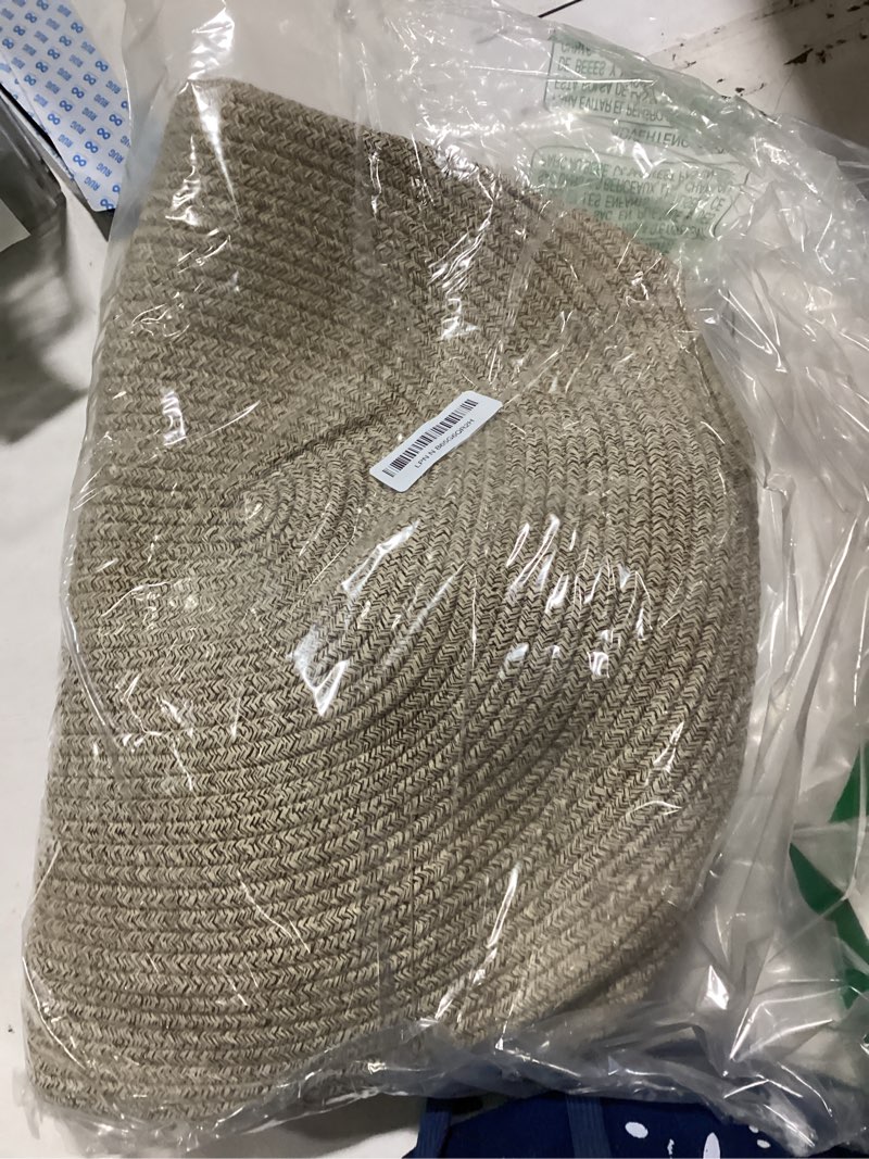 Condition photo showing Good Condition for oiahomy 75l large woven cotton rope storage basket with handle for organizing blanket and toys for living room, nursery, brown variegated 22”x17”x12”